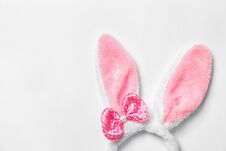 Funny Headband With Easter Bunny Ears On White, Top View Stock Photos