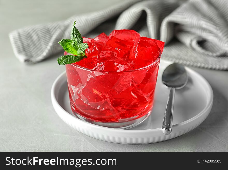 Delicious red jelly in glass