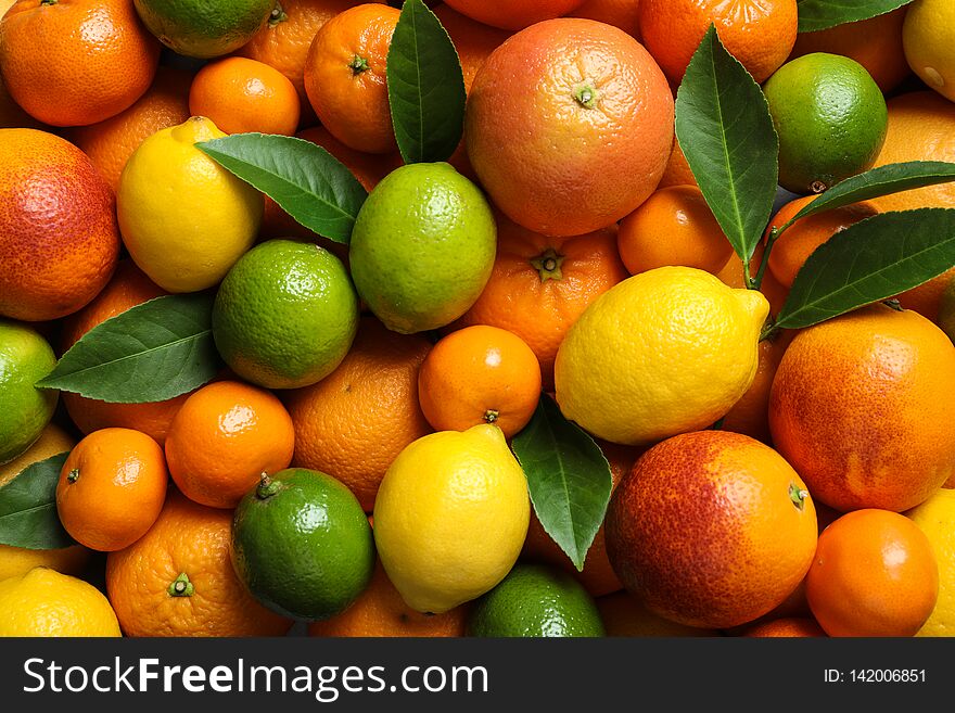 Different citrus fruits as background