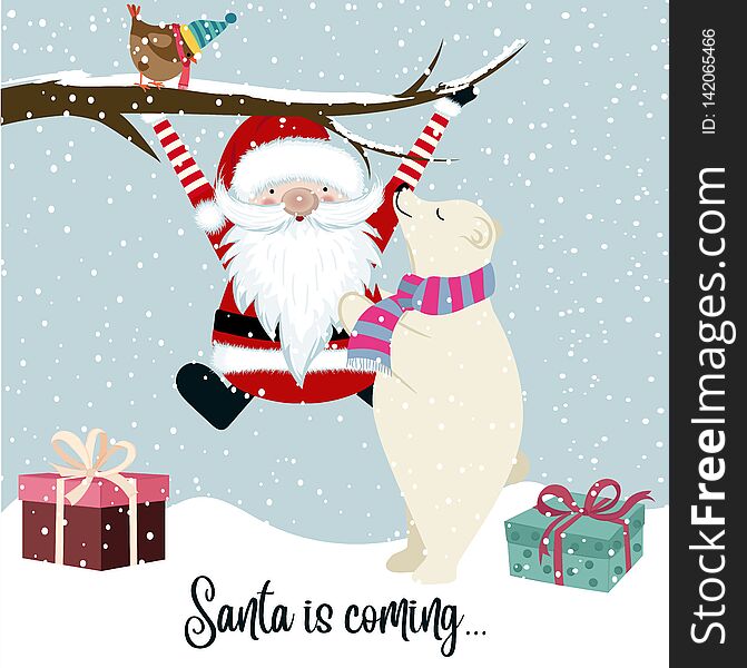 Santa is coming, funny Christmas illustration