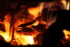 Burning Firewood In The Stove For Cooking,embers,glowing Coals Royalty Free Stock Photos