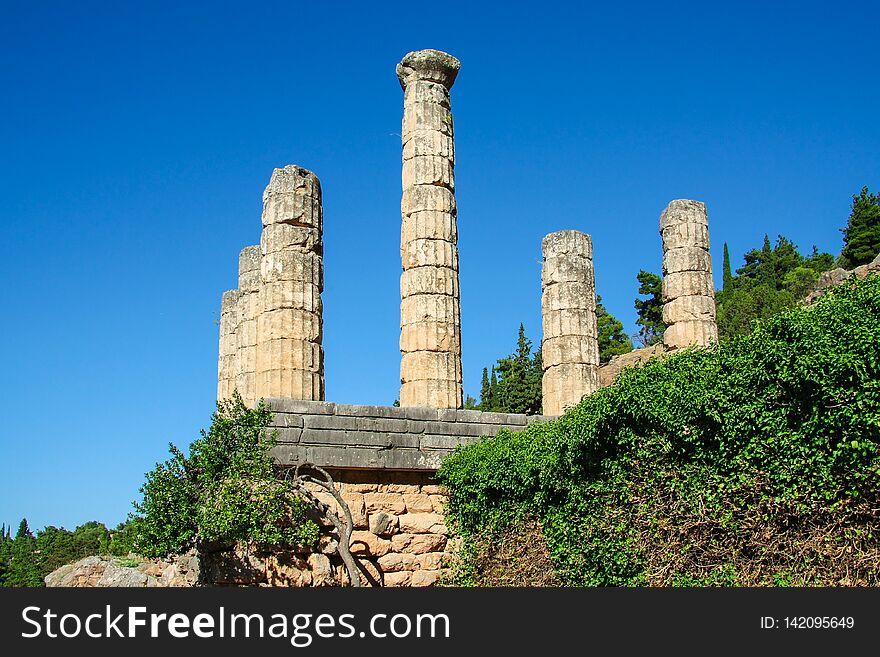 Delphi, Greece: Collonade Of Temple Of Apollo With Delphi Oracle, Centre Of Greek Culture