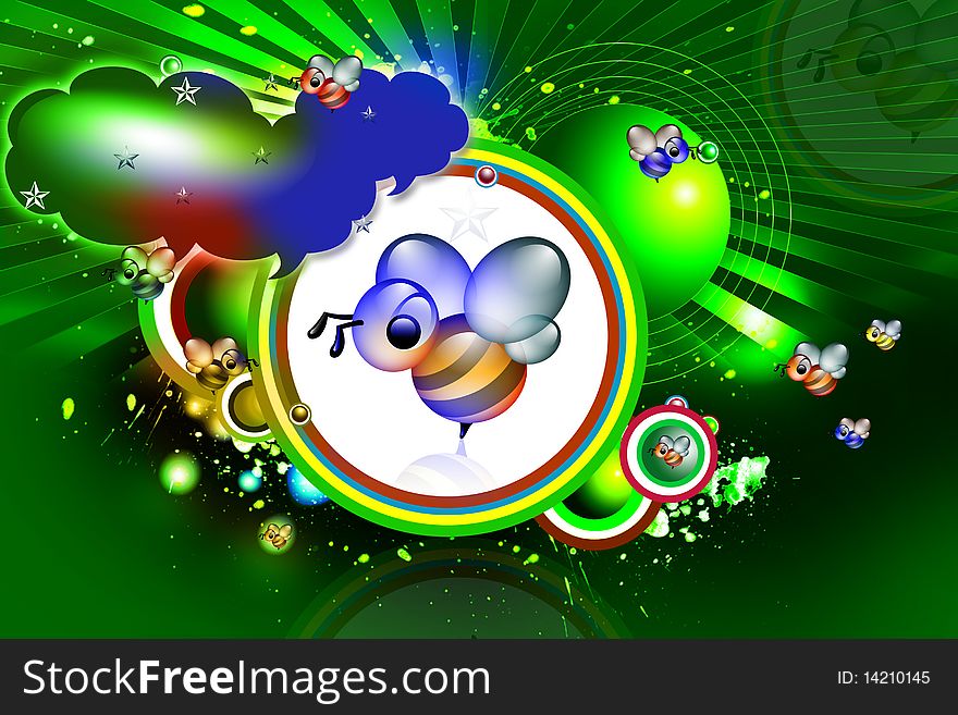 2d illustration of honey bee in color background. 2d illustration of honey bee in color background