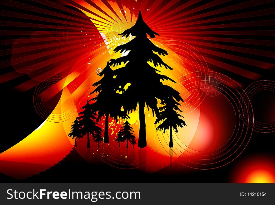 2d illustration of tree in color background. 2d illustration of tree in color background