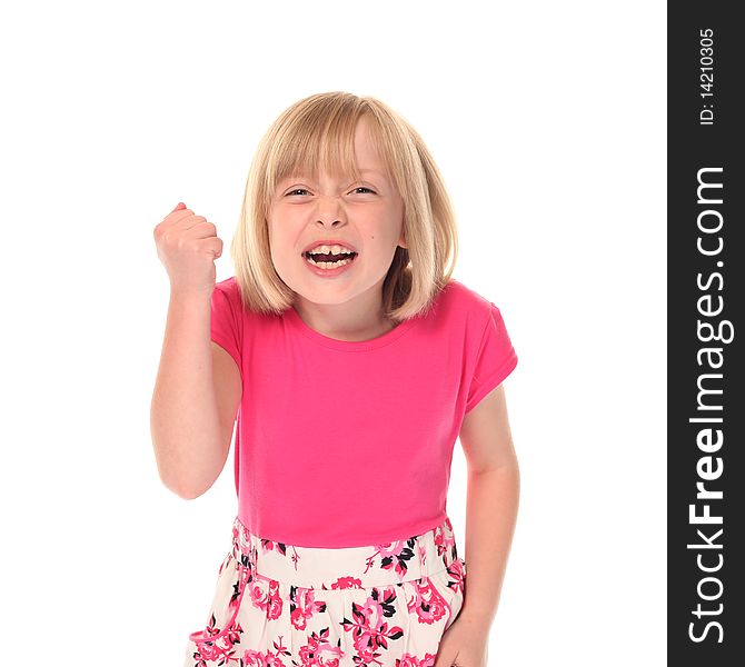 Young little girl shouting and looking angry