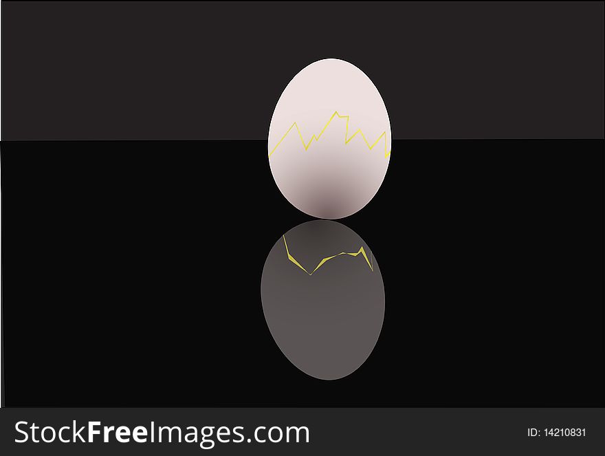 The image of cracked egg under the dark background