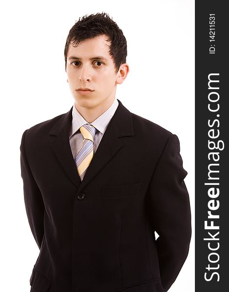Portrait of young business man, isolated on white