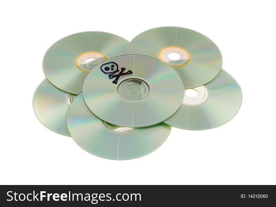 Compact disk, optical storage, on white