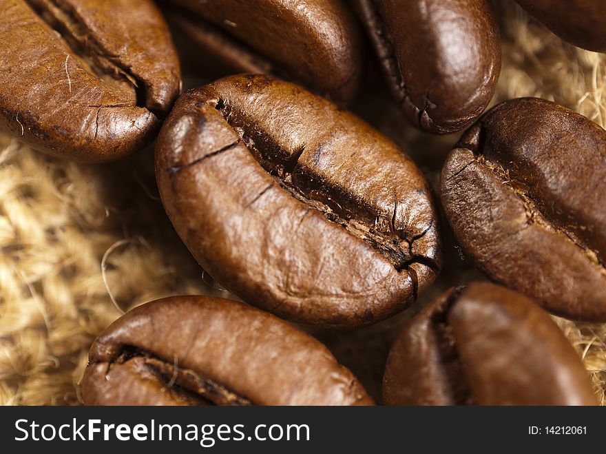 Close up of fragrant fried coffee beans