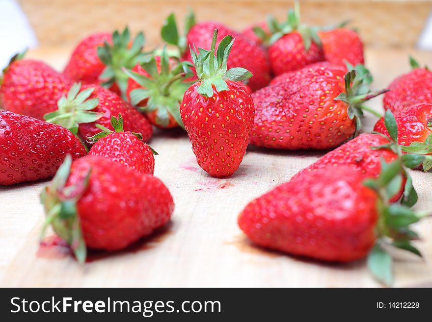 Strawberries on wood