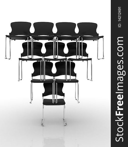 3d render of black chairs in equilibrium isolated over white. 3d render