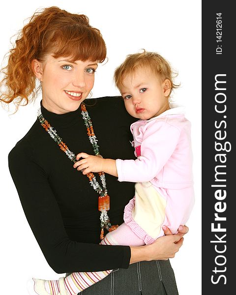 Mother with baby girl on white background