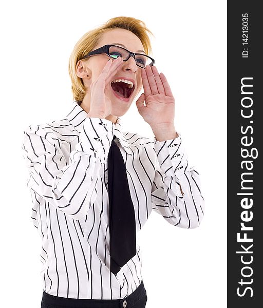 Business Woman Shouting - Isolated over a White Background