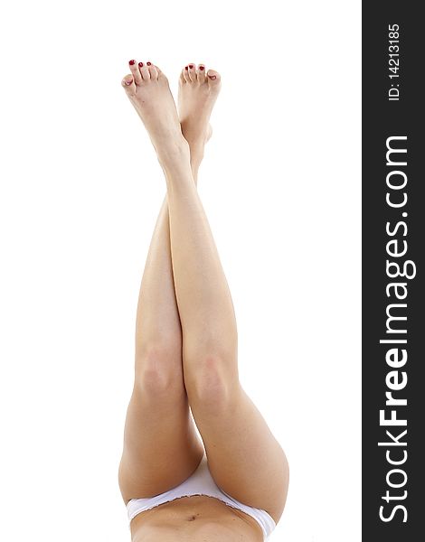 Picture of beautiful woman legs on white background