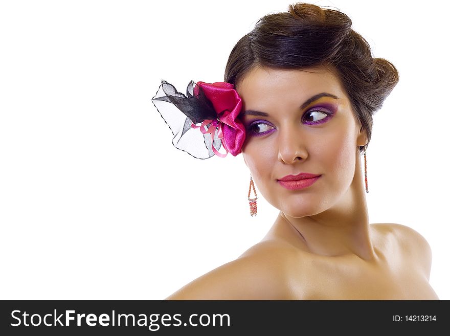 Portrait of a beautiful woman wearing a brooch on her hair