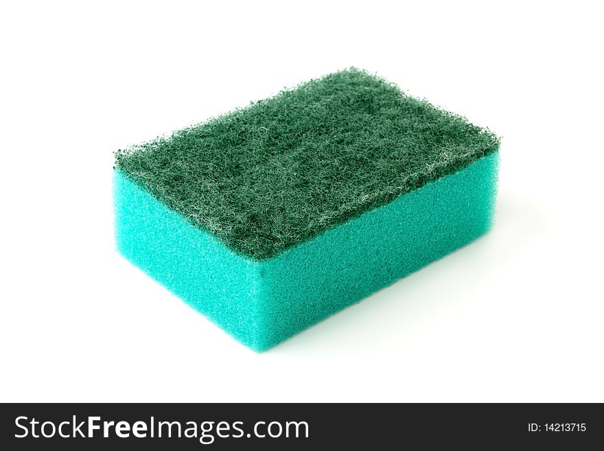 Green sponge on a white background it is isolated
