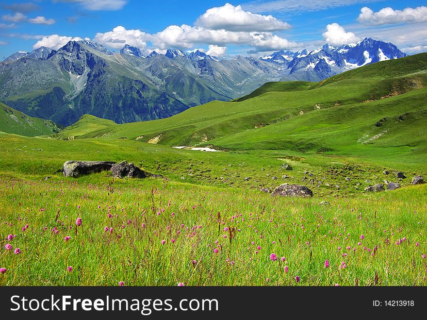 On the photo: Picturesque mountain landscape