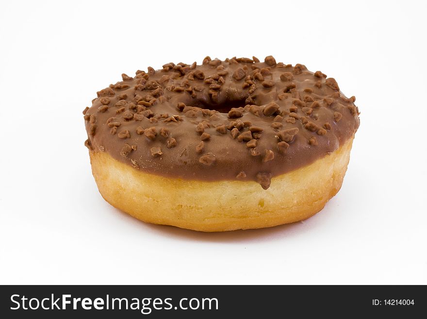Chocolate covered doughnut isolated on white. Chocolate covered doughnut isolated on white