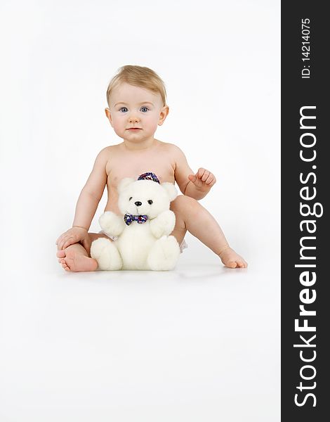 Girl with plushy toy,on white backgroun. Girl with plushy toy,on white backgroun.