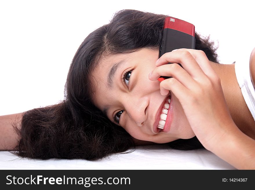 Happy asian lady with a cellphone. Happy asian lady with a cellphone