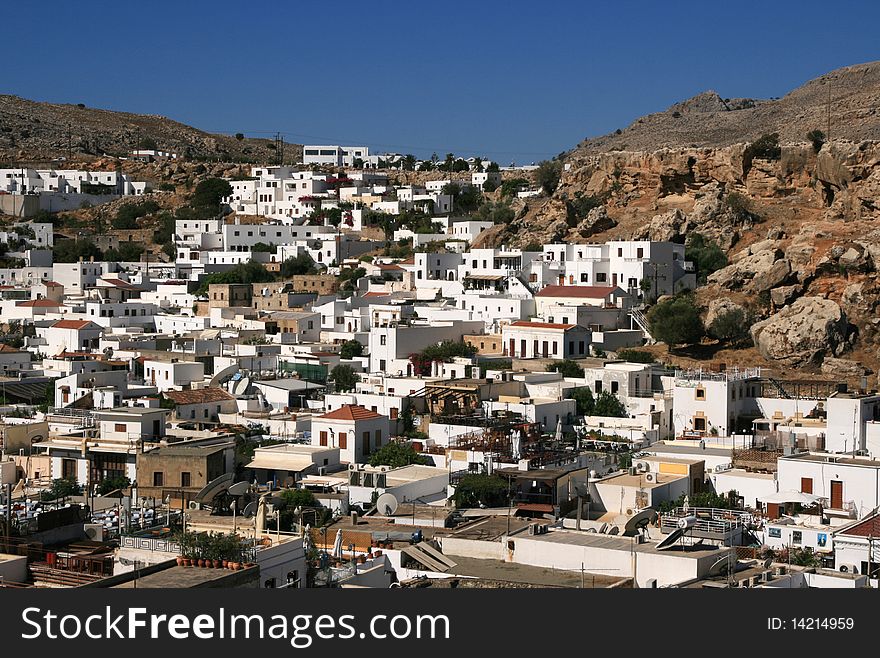 View on a town Lindos in Greece