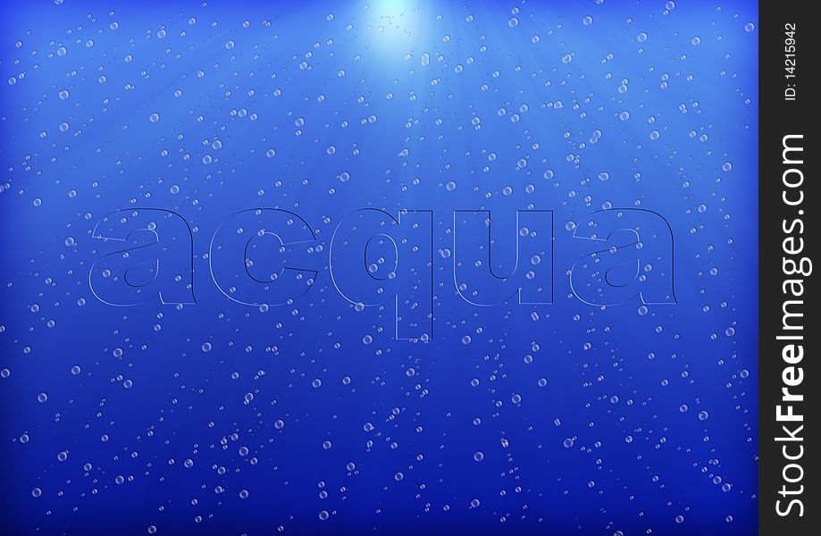 acqua text on the a marine background with water bubbles