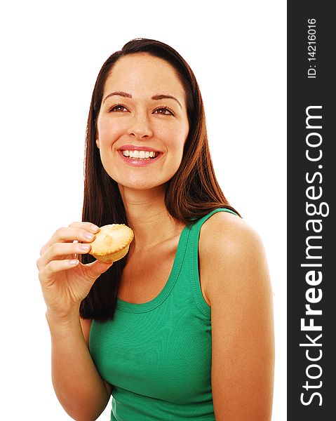 Woman holding a mince pie. Woman holding a mince pie