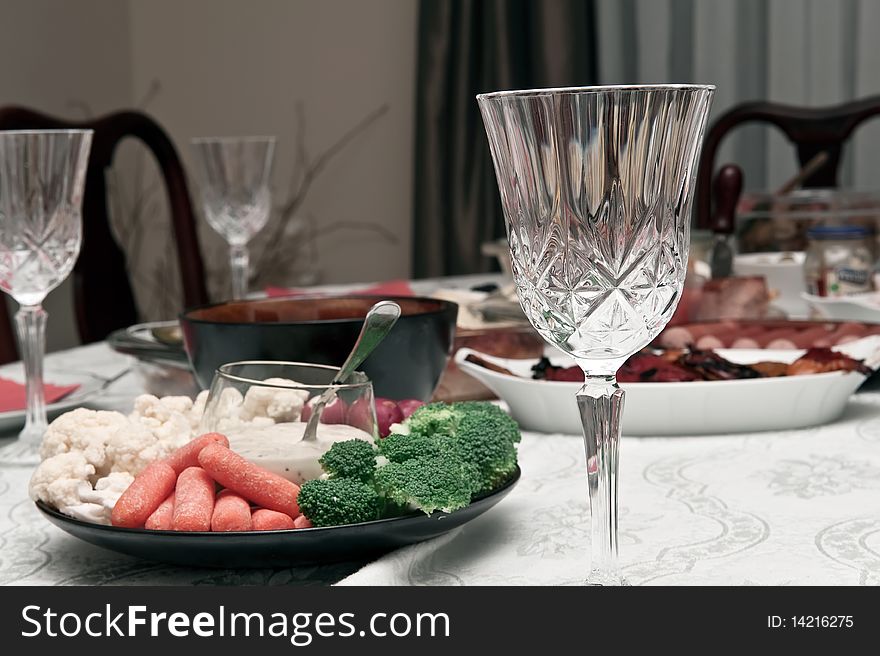 Food on the table, setting in luxury house