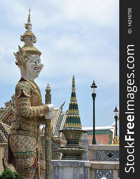 This is thai architecture at emerald buddha temple,there are many sculpture,pagoda,carve..else