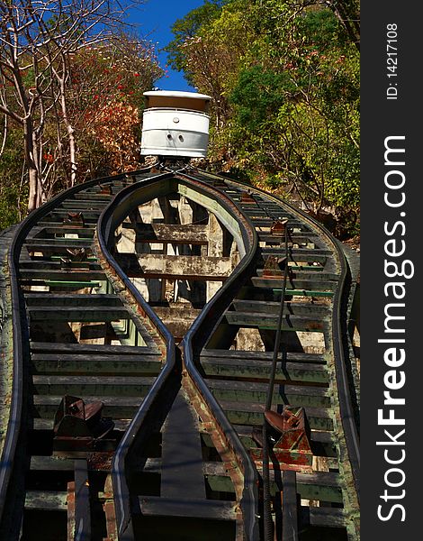 Two way of cable car to palace on the mountain, Petchaburi province, Thailand