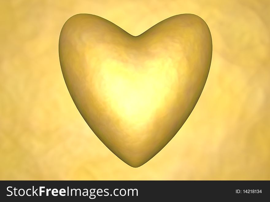A 3d illustration of a gold heart with gold background. A 3d illustration of a gold heart with gold background