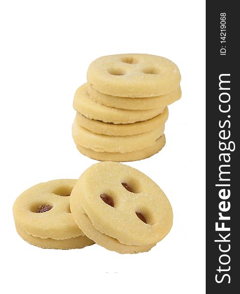 Double cookies with jam, isolated on the white background