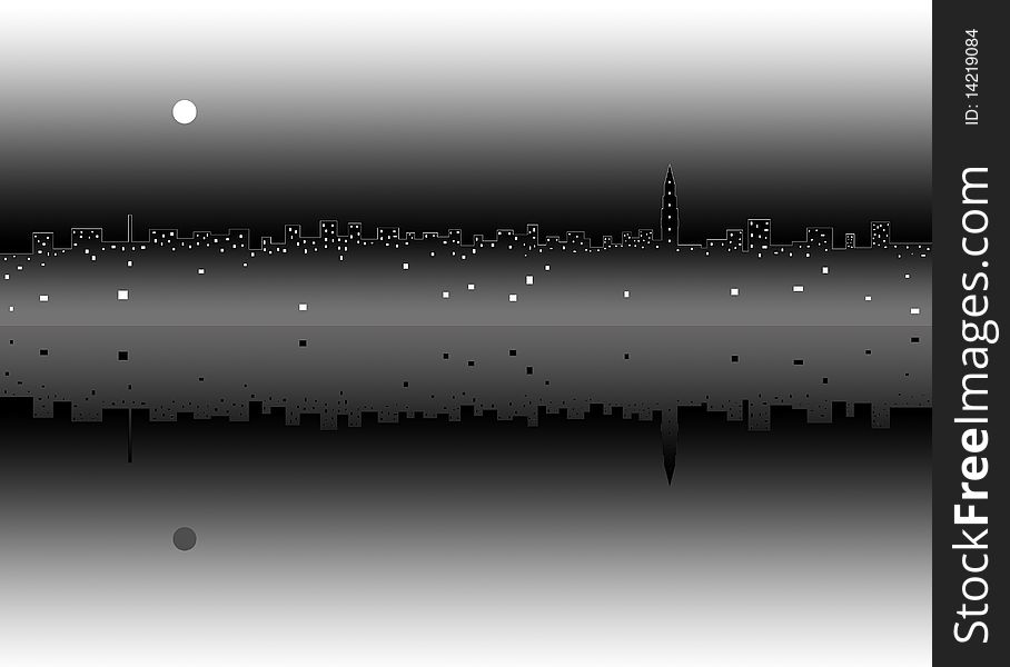 Panorama of the night city, silhouette