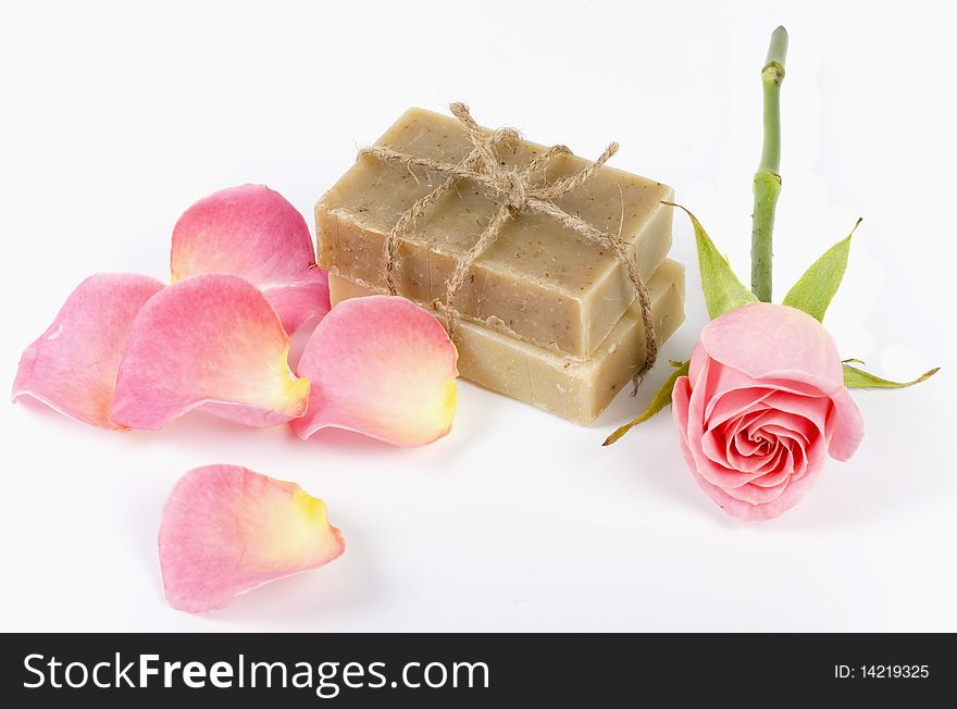 Natural hygienic means made hands, flower, petals. Natural hygienic means made hands, flower, petals