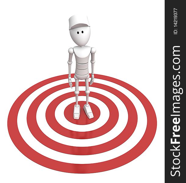 3d character standing on a red target - 3d render/illustration. 3d character standing on a red target - 3d render/illustration