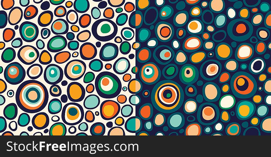 A collection of abstract seamless patterns with geometric and colorful circles. A collection of abstract seamless patterns with geometric and colorful circles