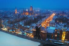 Aerial View Of Gdansk At Dusk In Winter Scenery, Poland Royalty Free Stock Photo