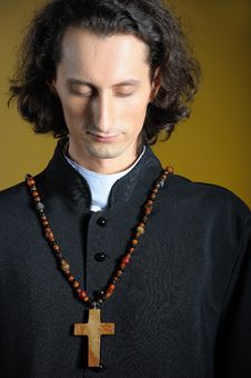 Praying Priest With Wooden Cross Stock Images Praying Priest With Wooden Cross Stock Images