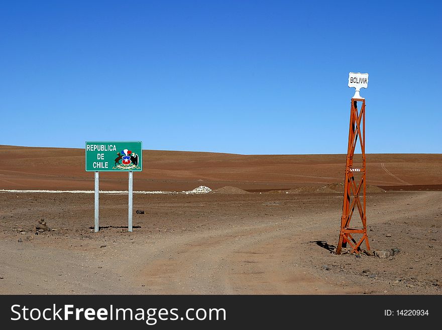 Desert border crossing between Chile and Bolivia. Desert border crossing between Chile and Bolivia