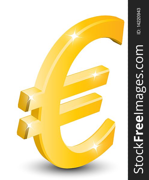 3D gold euro sign isolated on white background