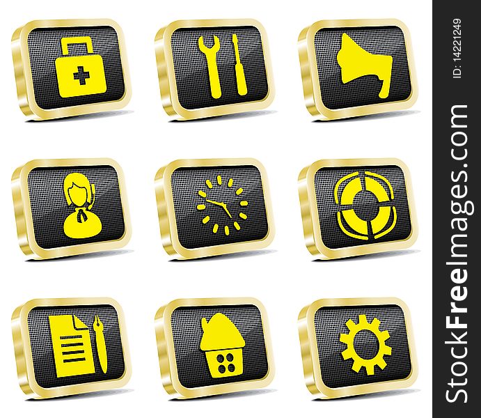 Computer golden web icon set