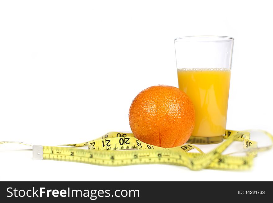 Orange juice and a measuring tape