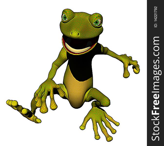 3d character with smart green with yellow belly, gecko. 3d character with smart green with yellow belly, gecko