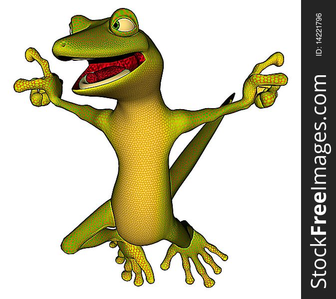 3d character with smart green with yellow belly, gecko. 3d character with smart green with yellow belly, gecko