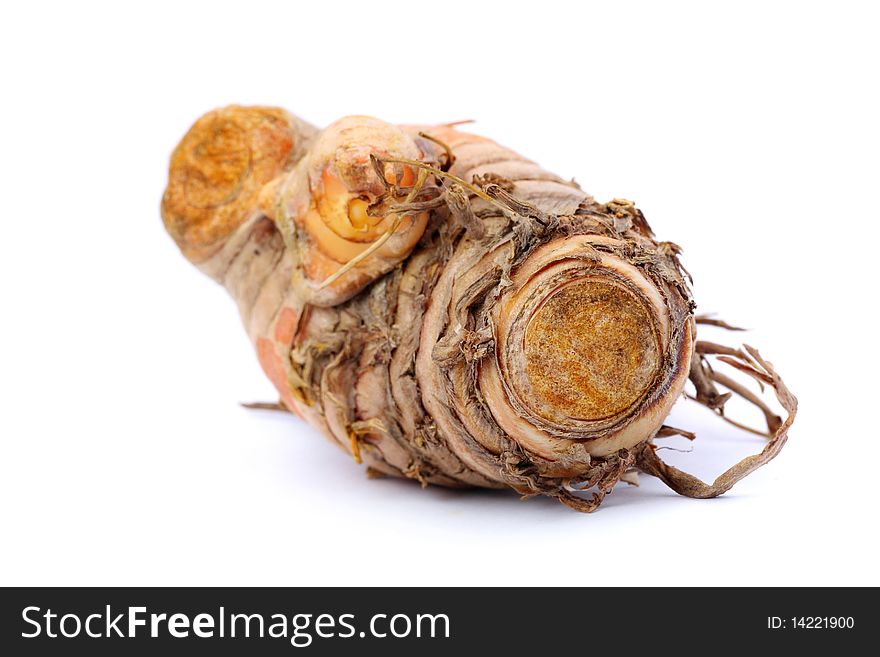 A piece of root ginger isolated on white background.