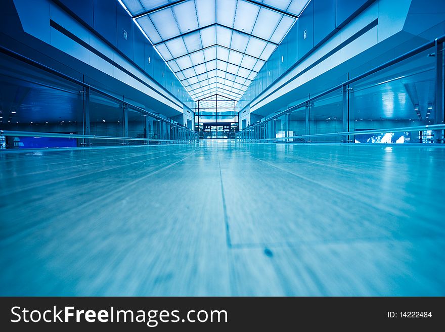 Walkway of the shanghai airport,interior of the modern building