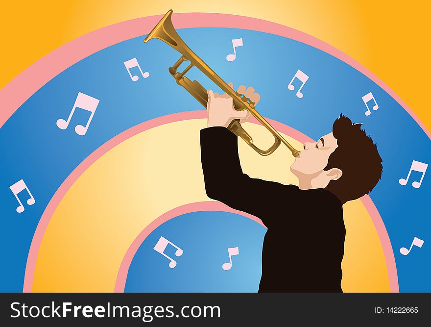 An image showing a man playing trumpet. An image showing a man playing trumpet