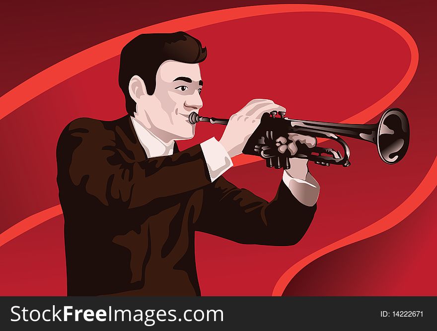 An image showing a man playing a trumpet. An image showing a man playing a trumpet