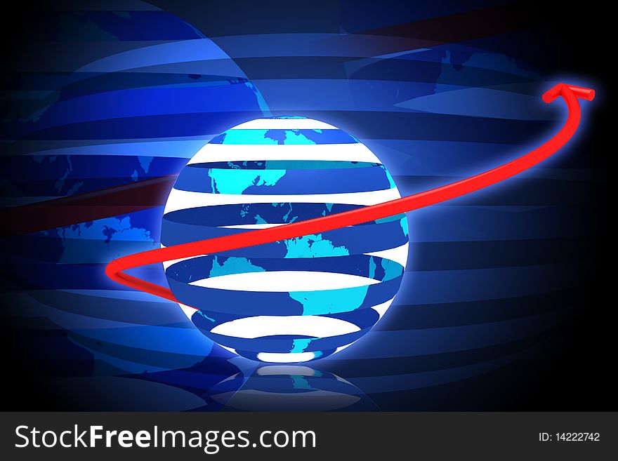 3d rendering globe rotating arrow in digital color background