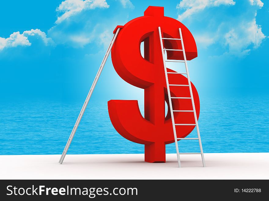 High quality 3d dollar sign and ladder in attractive background